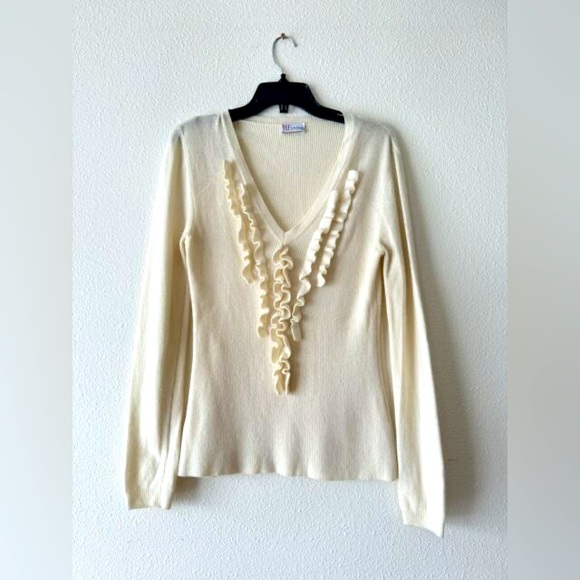 RED Valentino Beige Ruffle Front Sweater Size Small - Picture 1 of 9